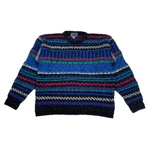 Vintage Etchings 3D Knit Sweater Multicolor Speckled Size Large